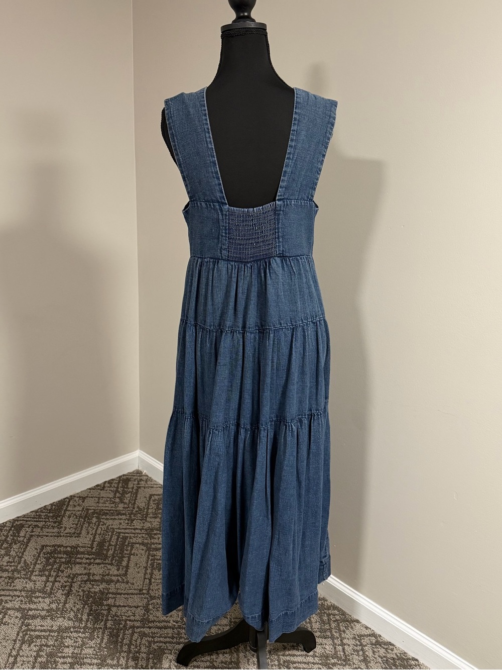 The Helena Square-Neck Tiered Midi Dress: Smocked: Denim Edition - Picture 10 of 15